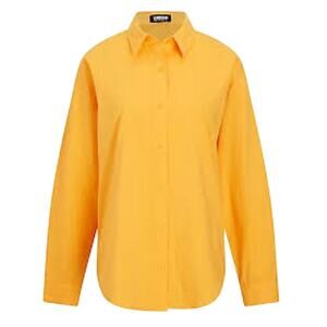 Express Cotton Blend Boyfriend Portofino Button Up Shirt Orange Mango Medium